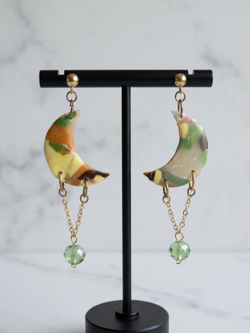 Boho Celestial Crescent Moon Earrings | Glow-in-the-Dark Polymer Clay Hypoallerg